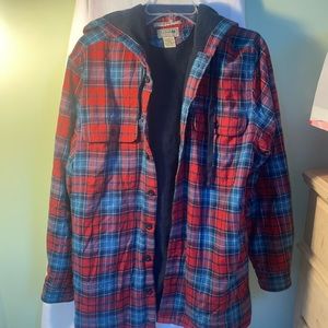 LL Bean Men’s Fleece Lined Button-up Flannel Hoodie